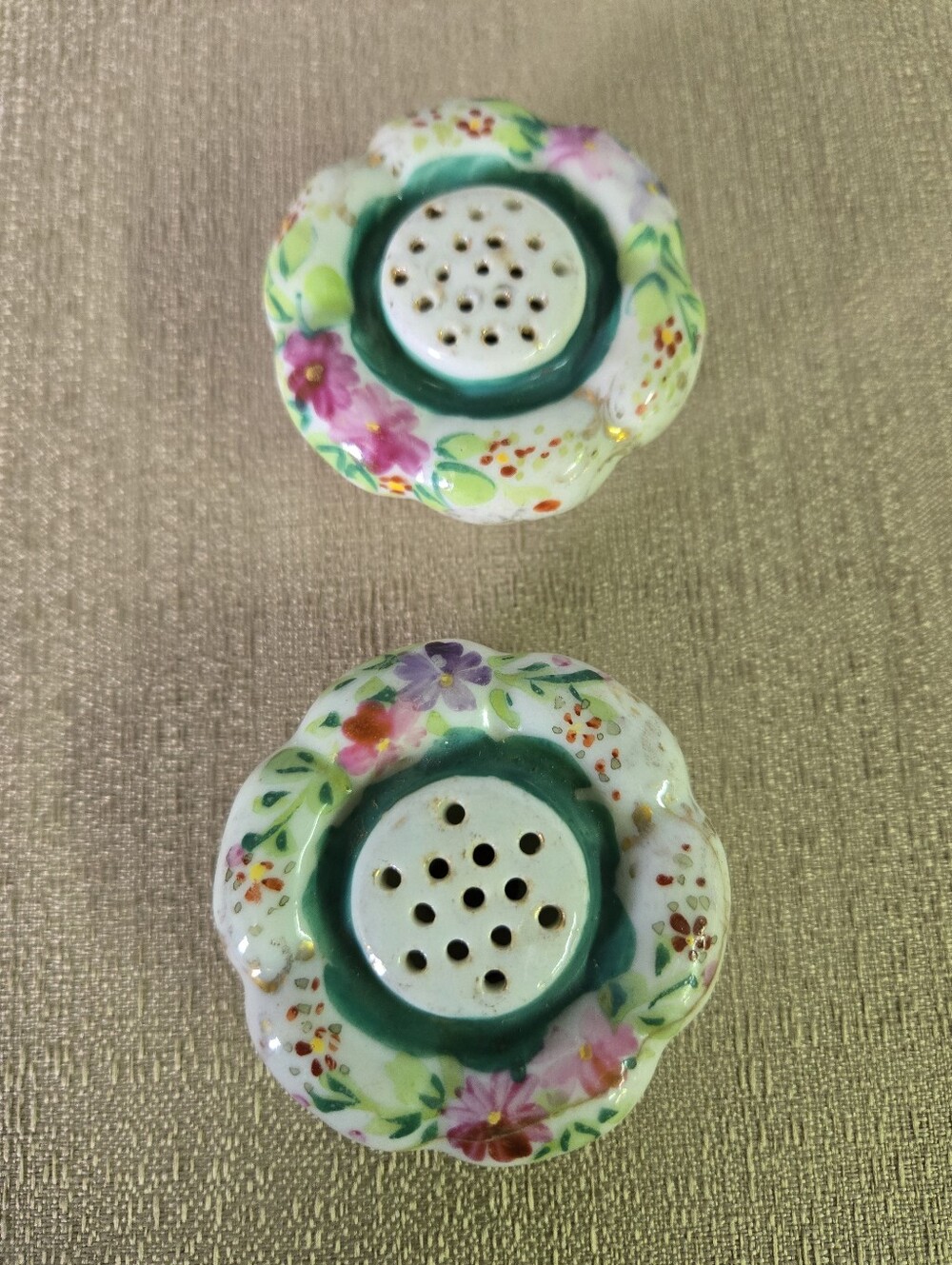 Hand-Painted Floral Ceramic Salt & Pepper Shakers in Teal and Pink
